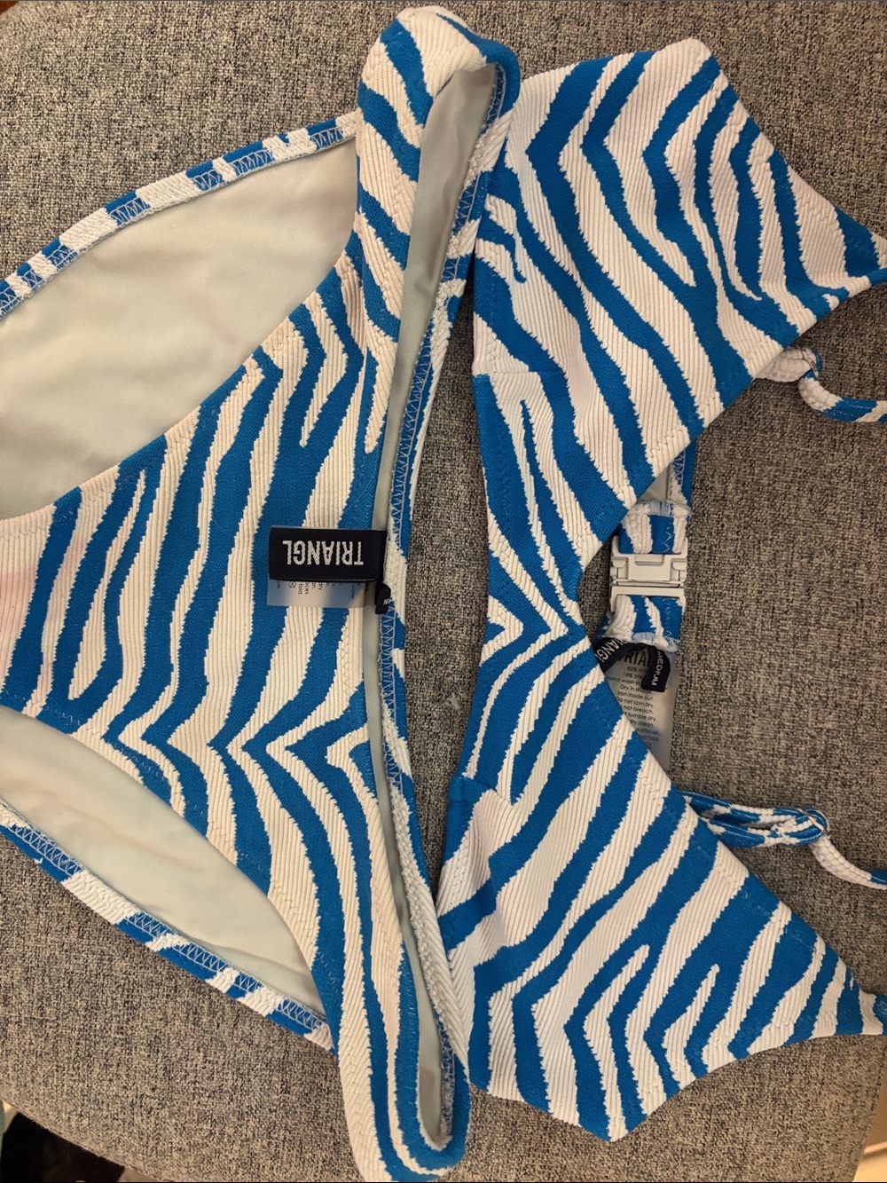 triangl swimwear Blue and White Zebra Textured Bikini
